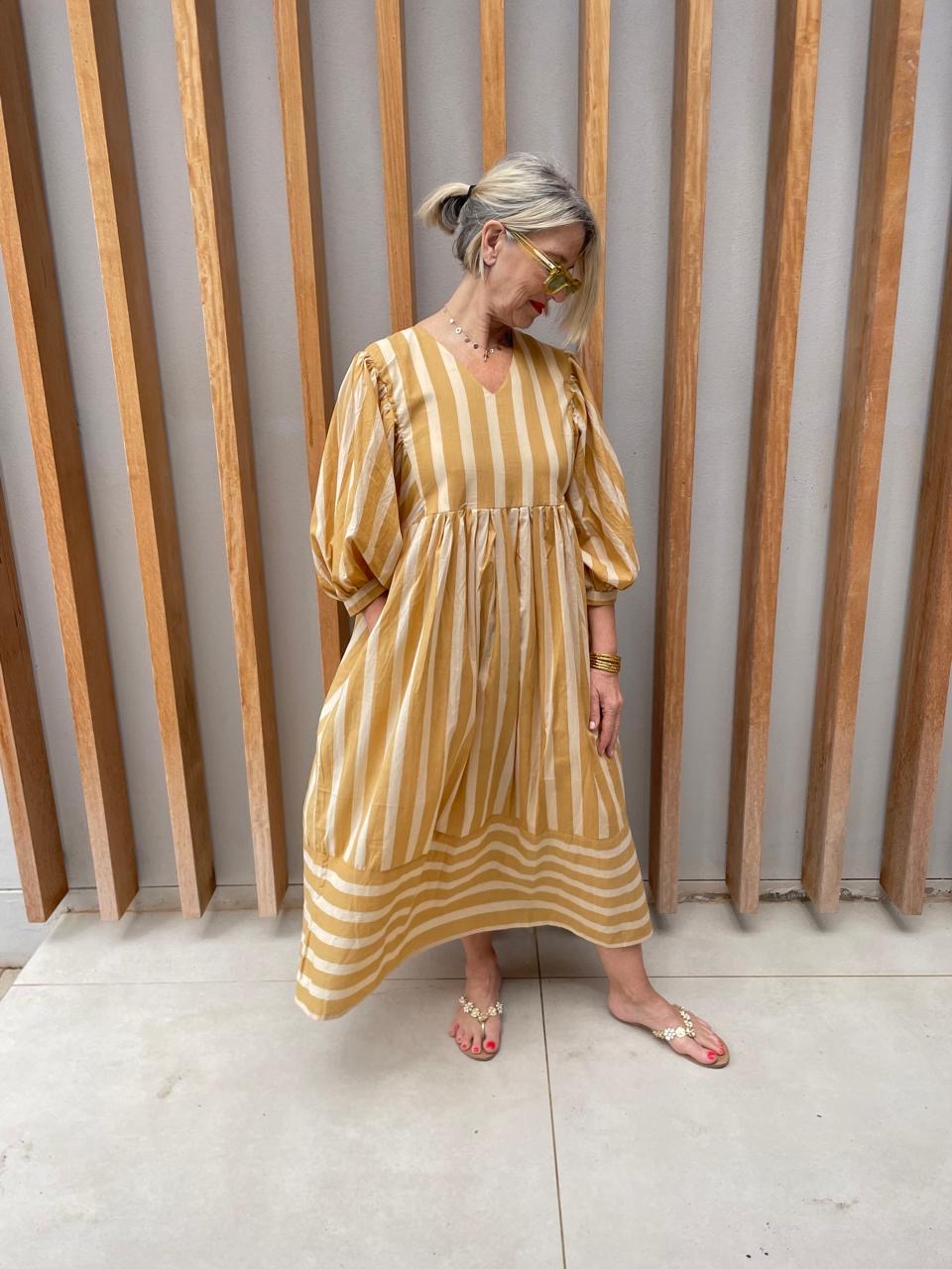 Beige & cream striped dress