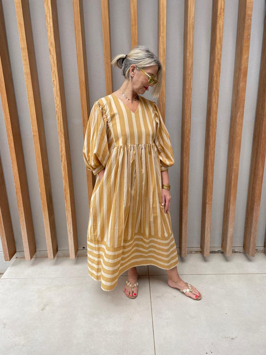 Beige & cream striped dress