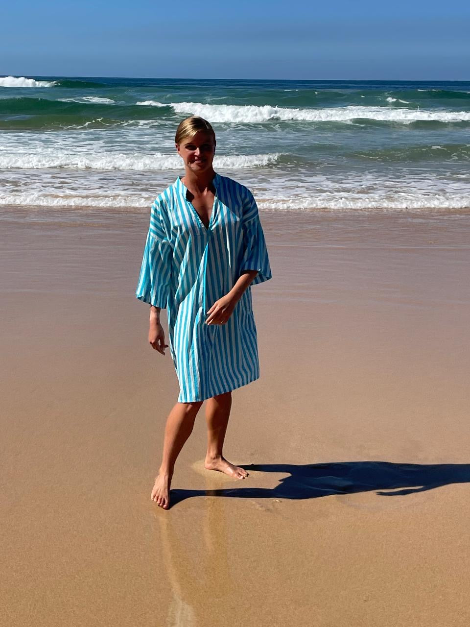 Turquoise & while stripe dress - knee length