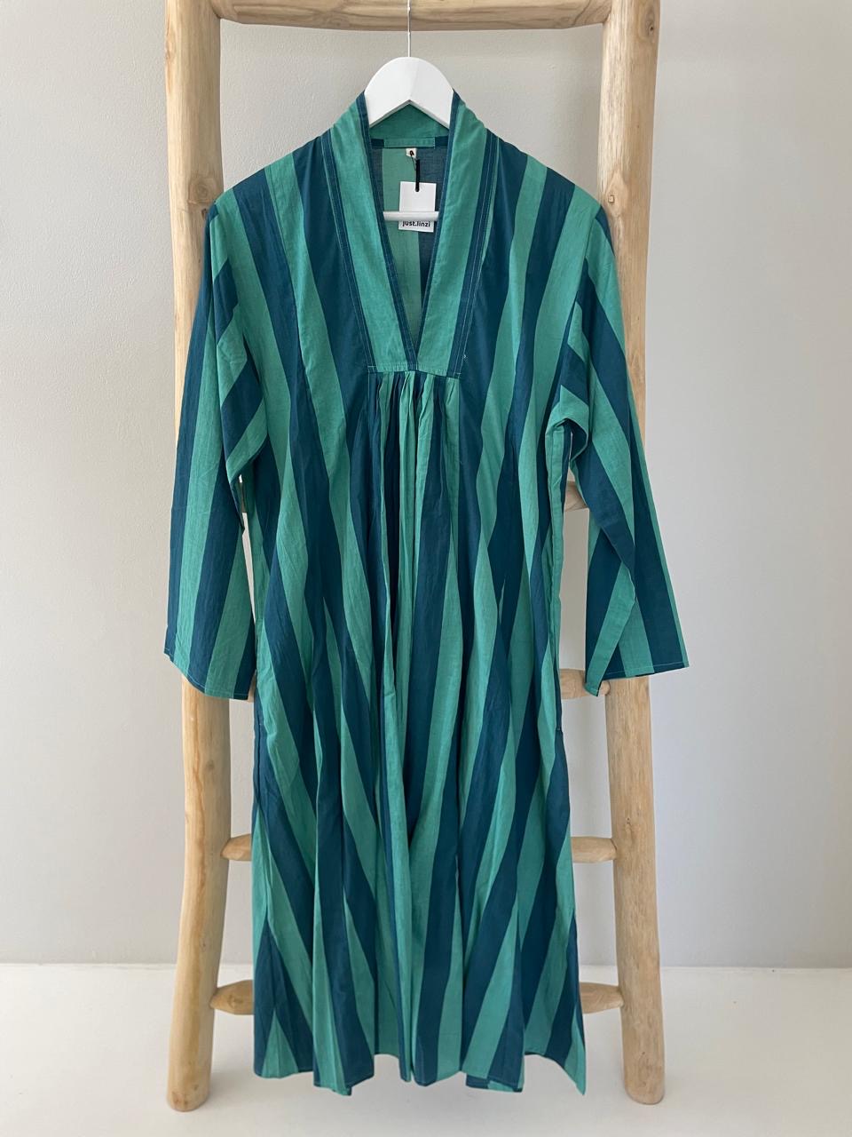 Blue and turquoise striped dress