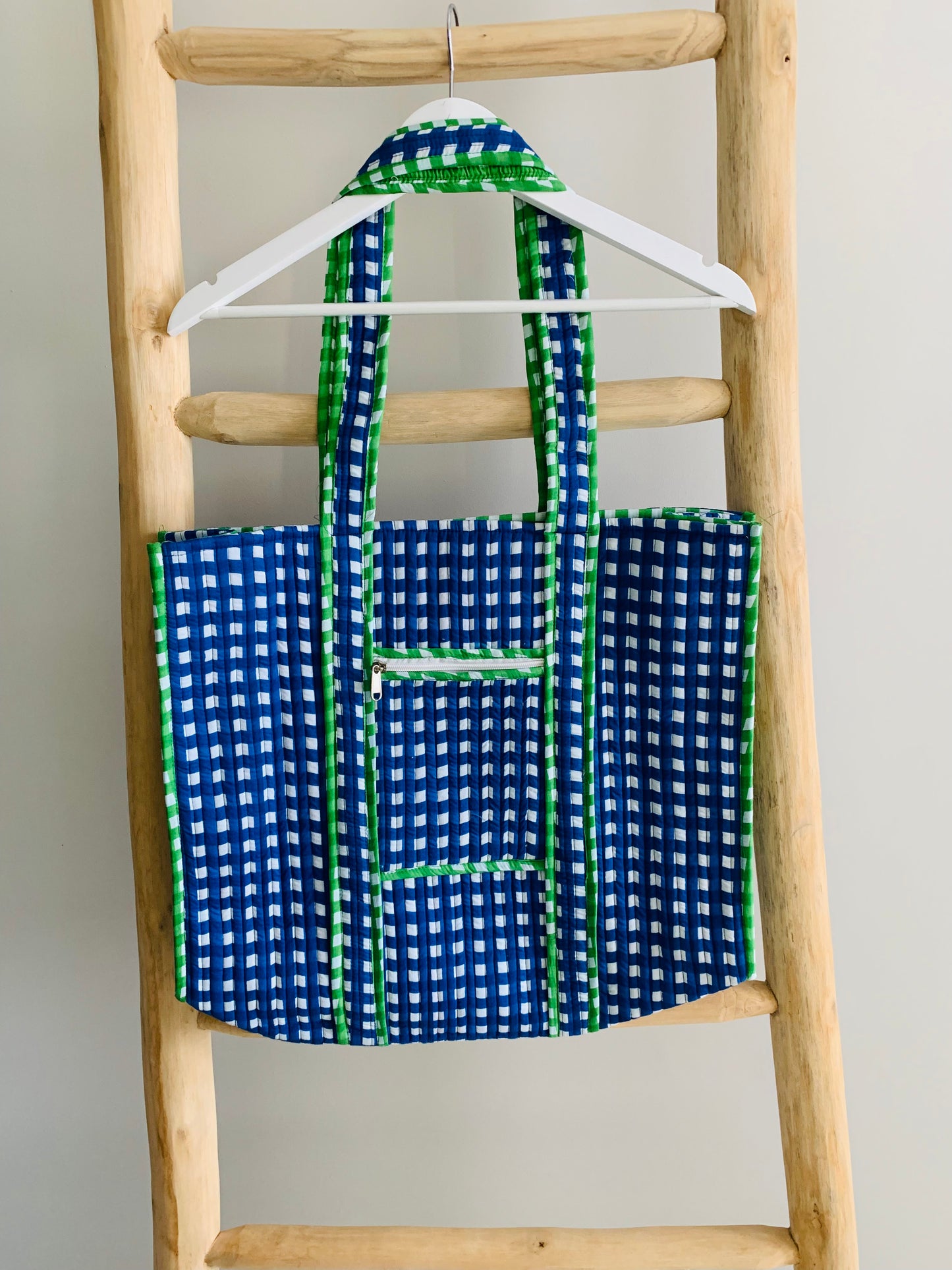 Blue & white check Tote Bag