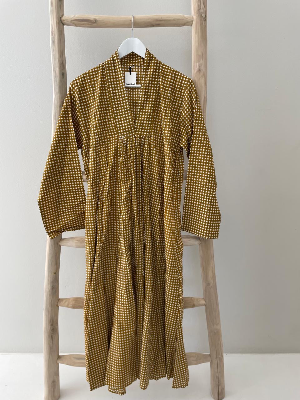 Bronze & white check dress