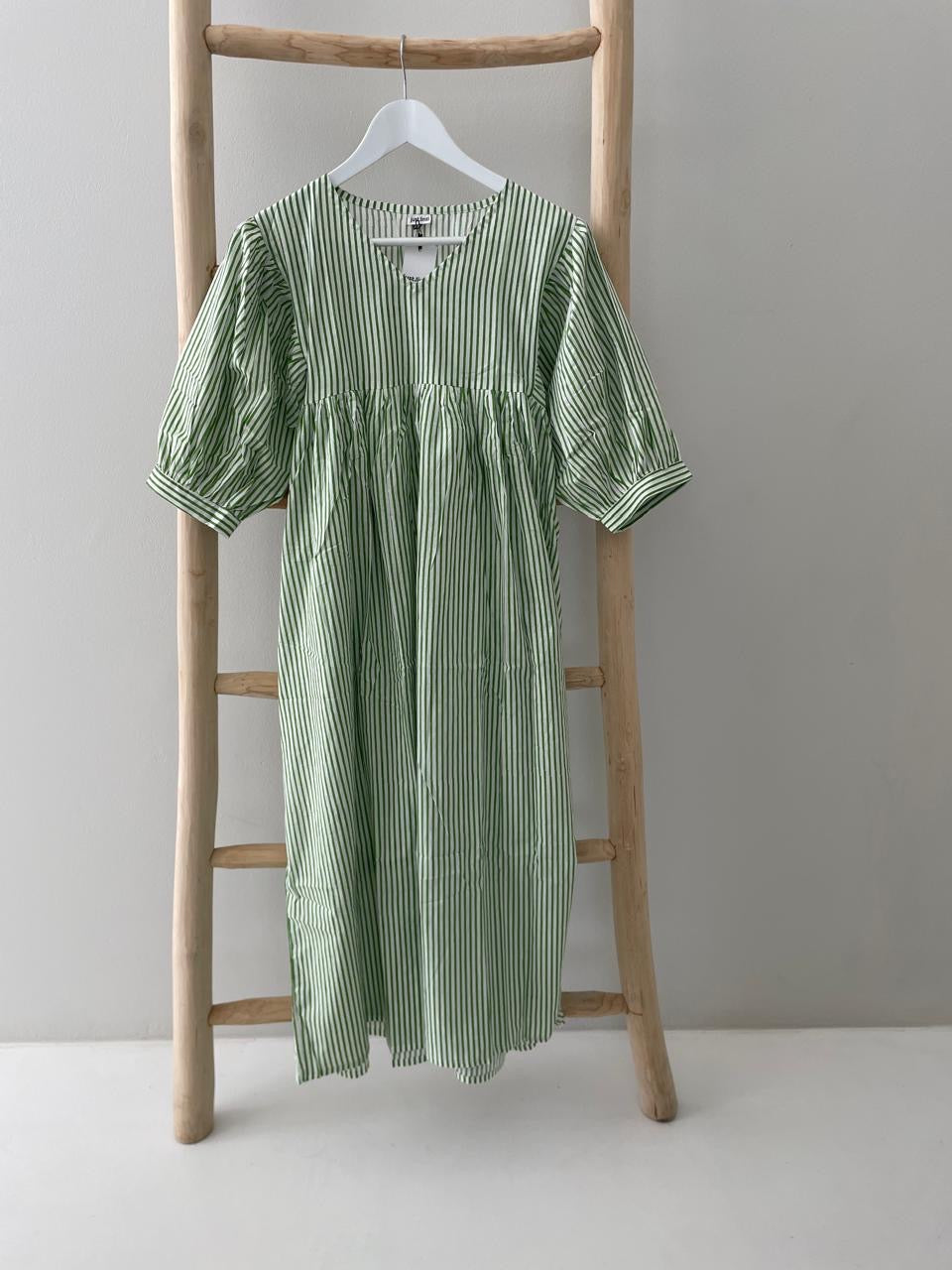 White & green striped dress
