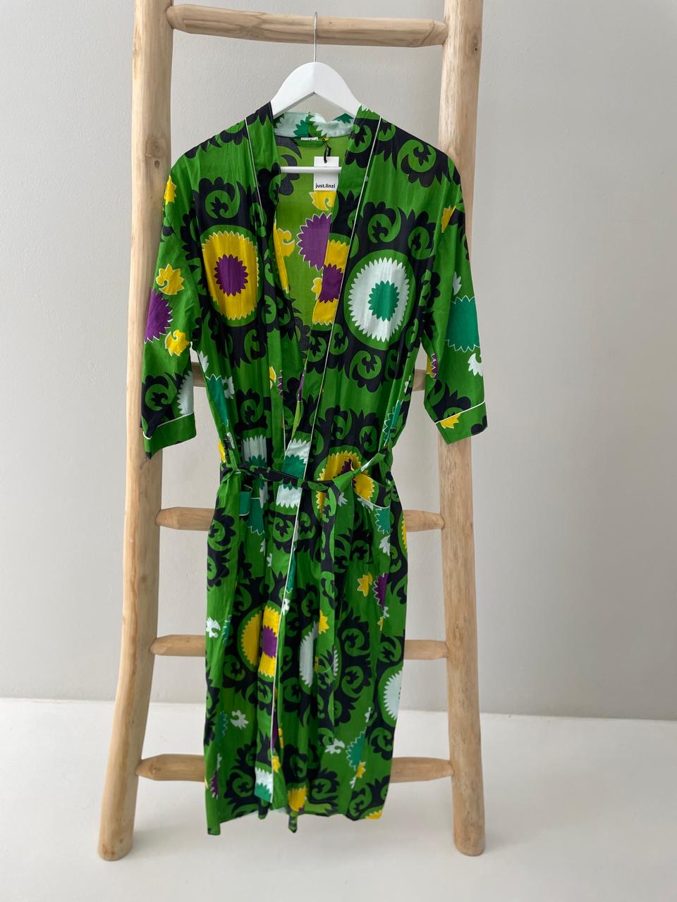 Green & black floral Kimono