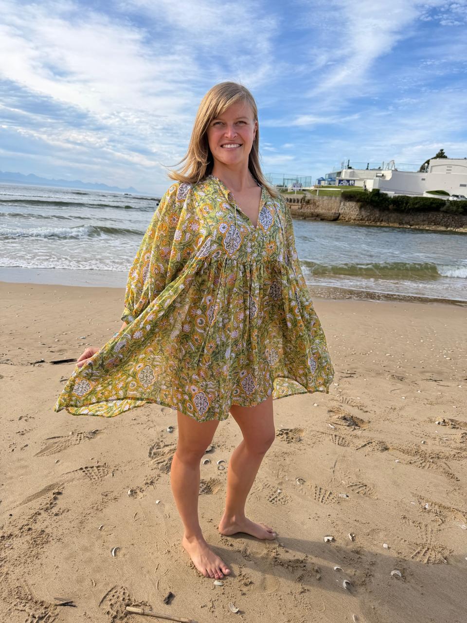 Green floral short dress