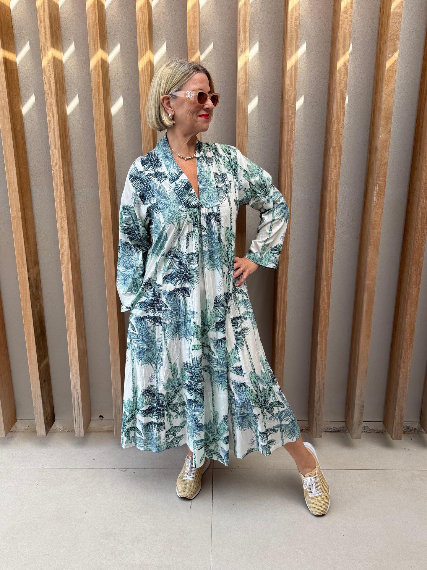 Green floral palm dress