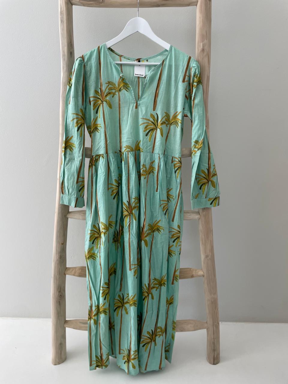 Green dress with green & bronze palm