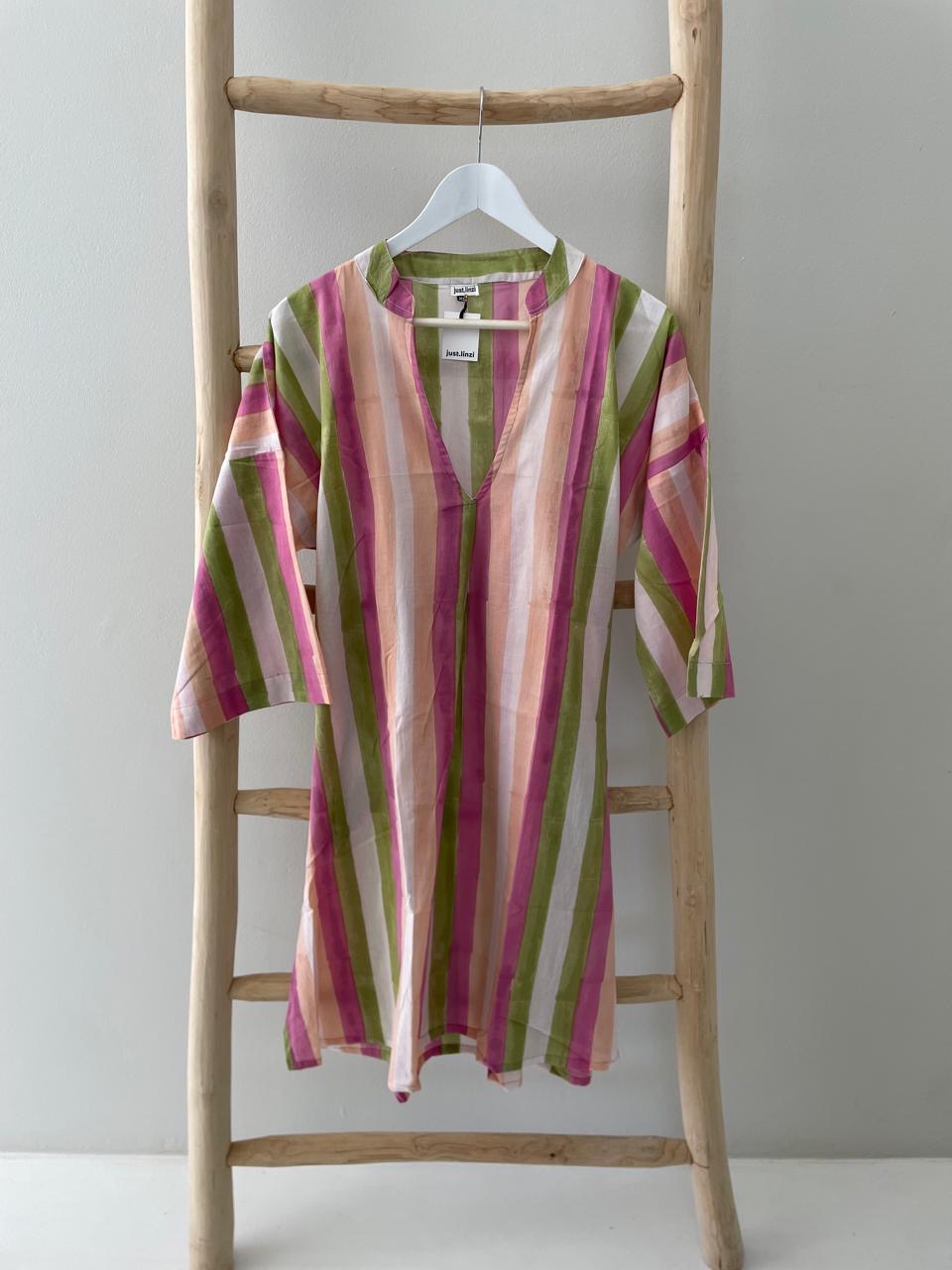 Green & pink striped dress