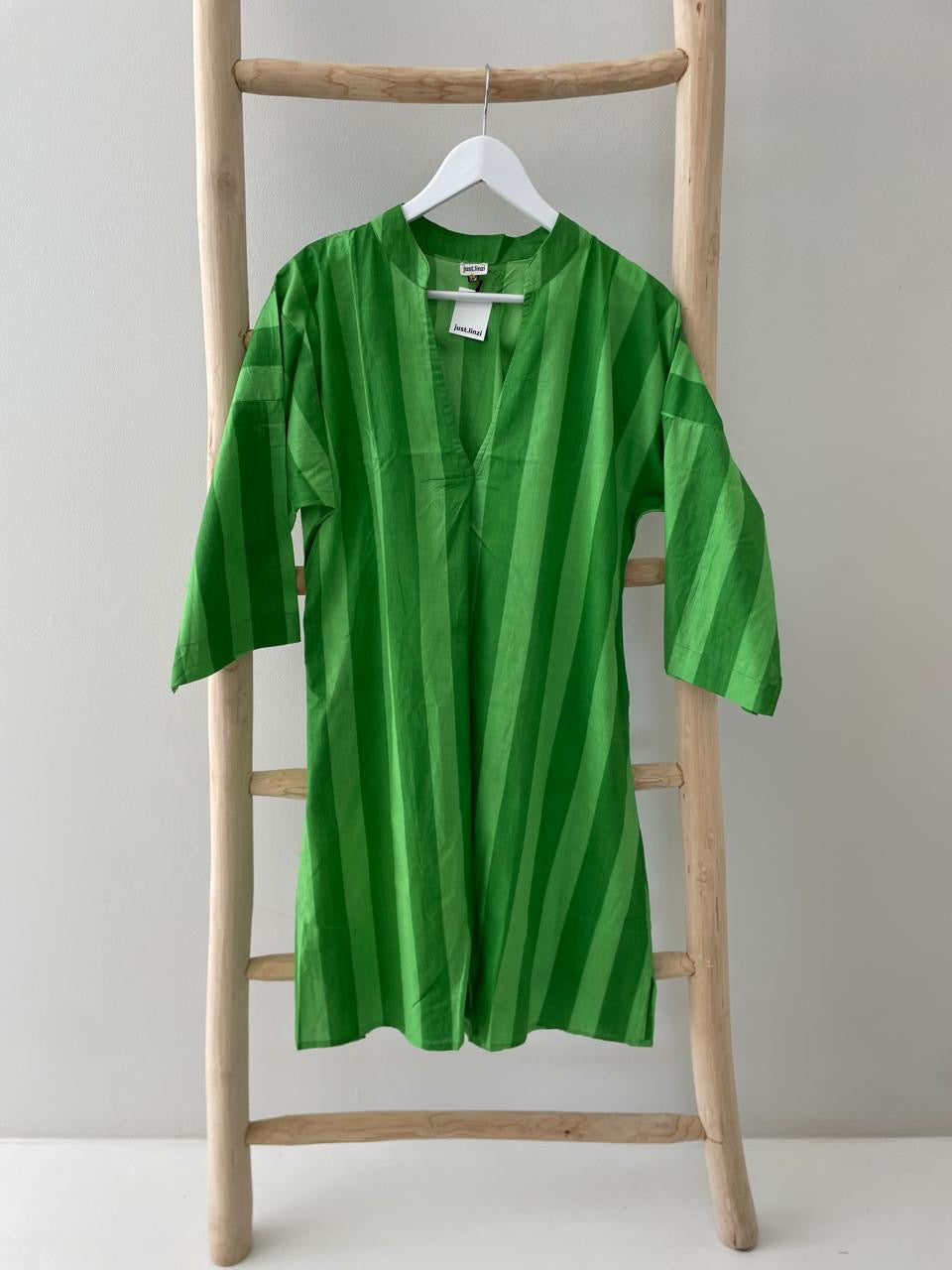 Green two tone striped dress