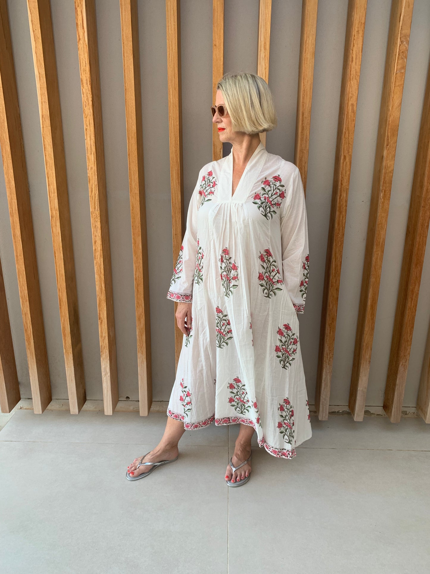 White dress with red flowers