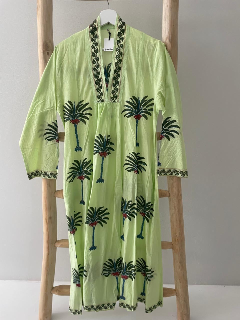 Lime green blue palm dress