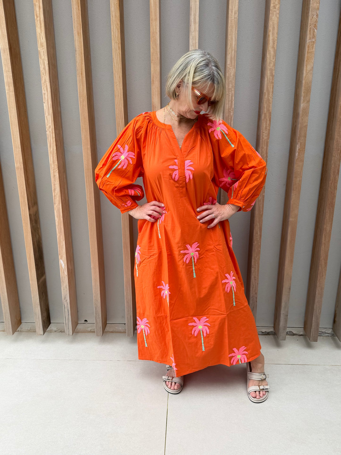 Orange embroidered dress