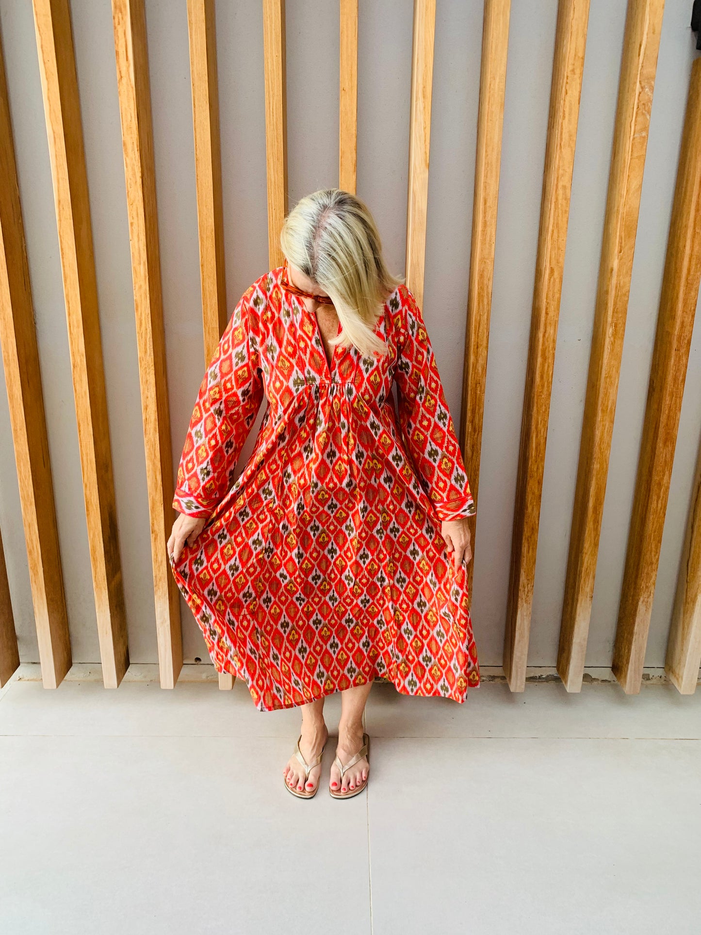 Orange geometric pattern dress