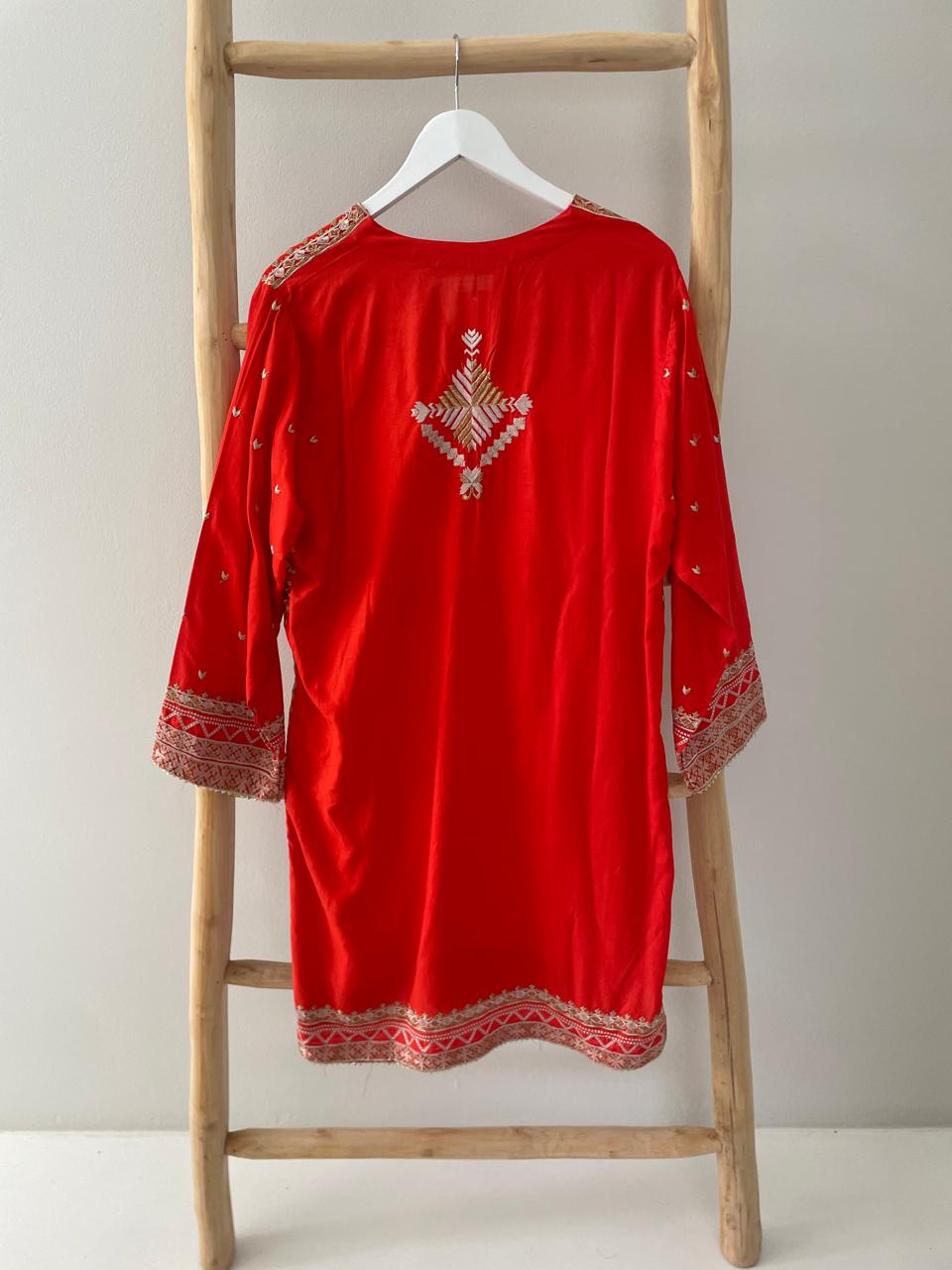 Orange & gold embroidered dress