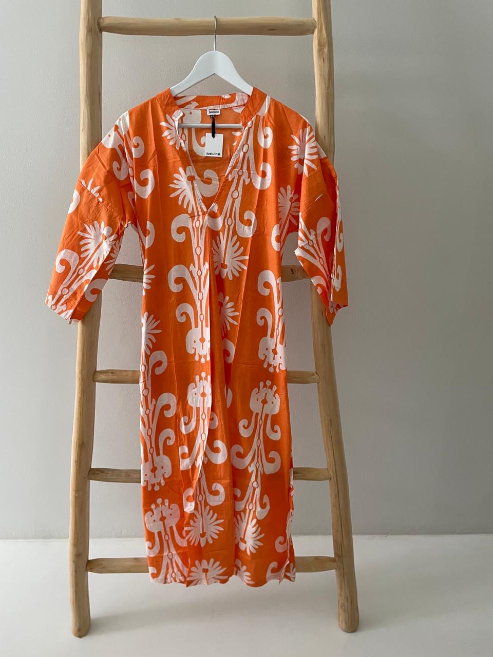 Orange white floral LS