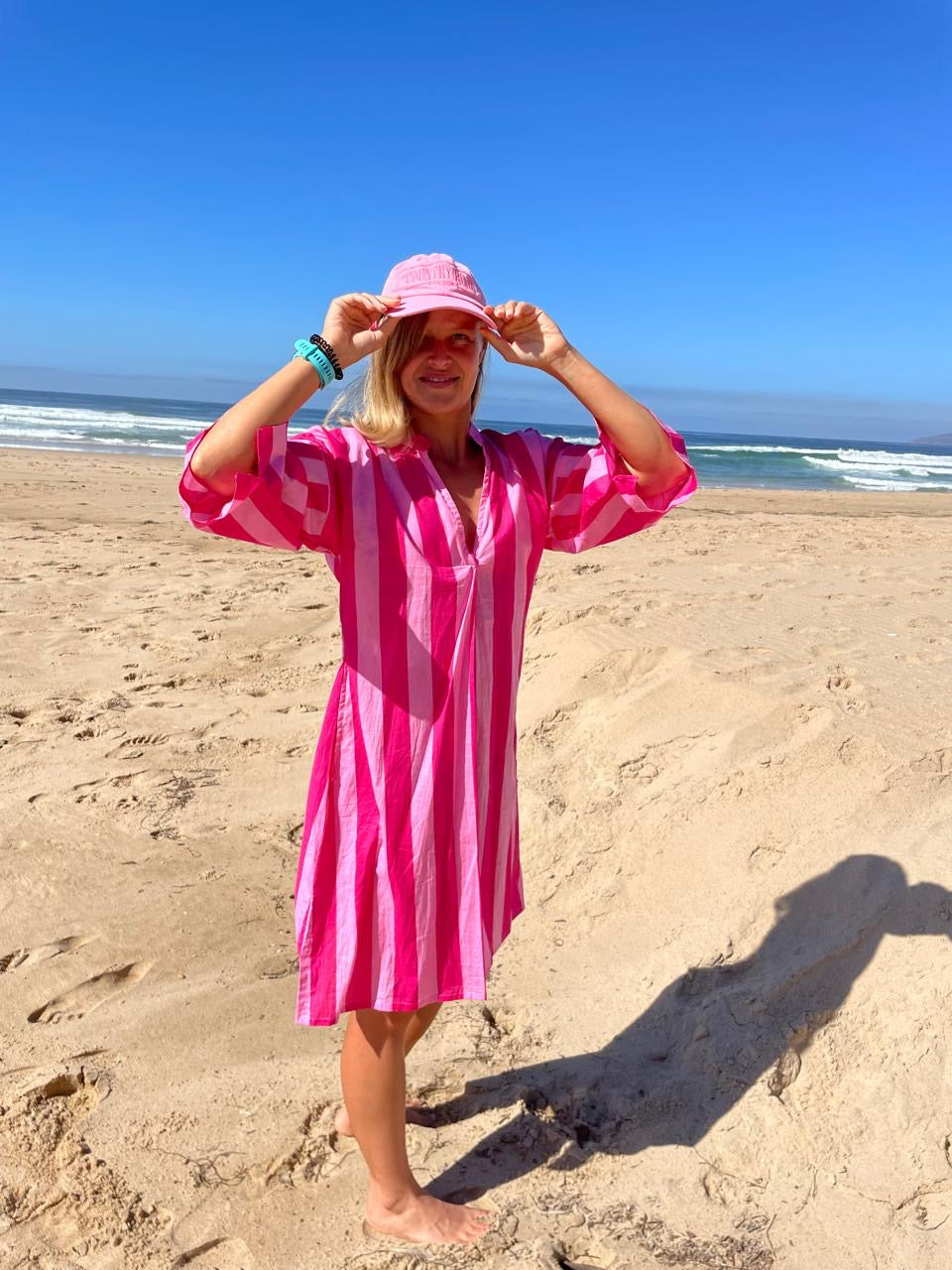 Pink two tone stripe dress