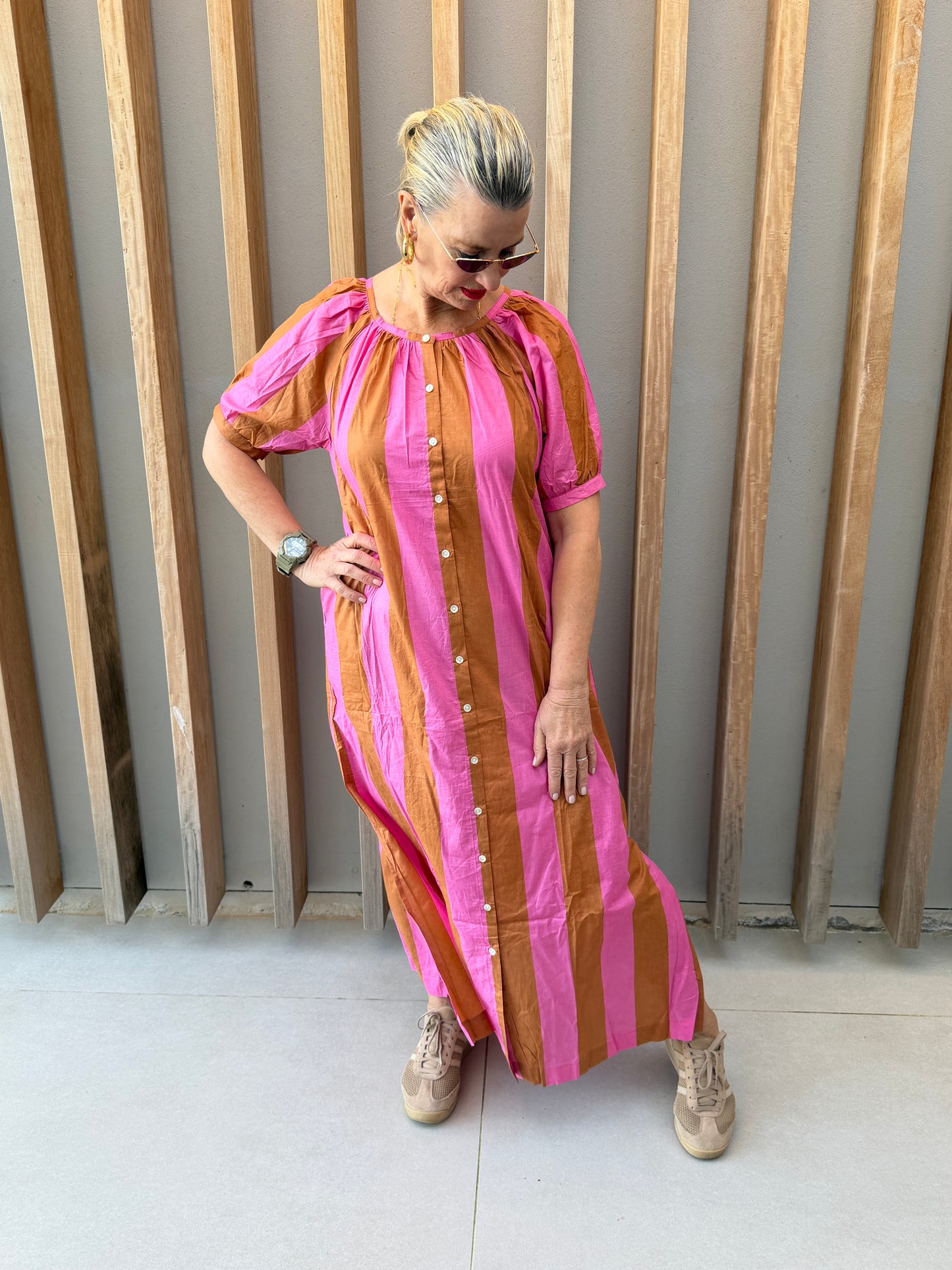 Mustard & pink striped dress