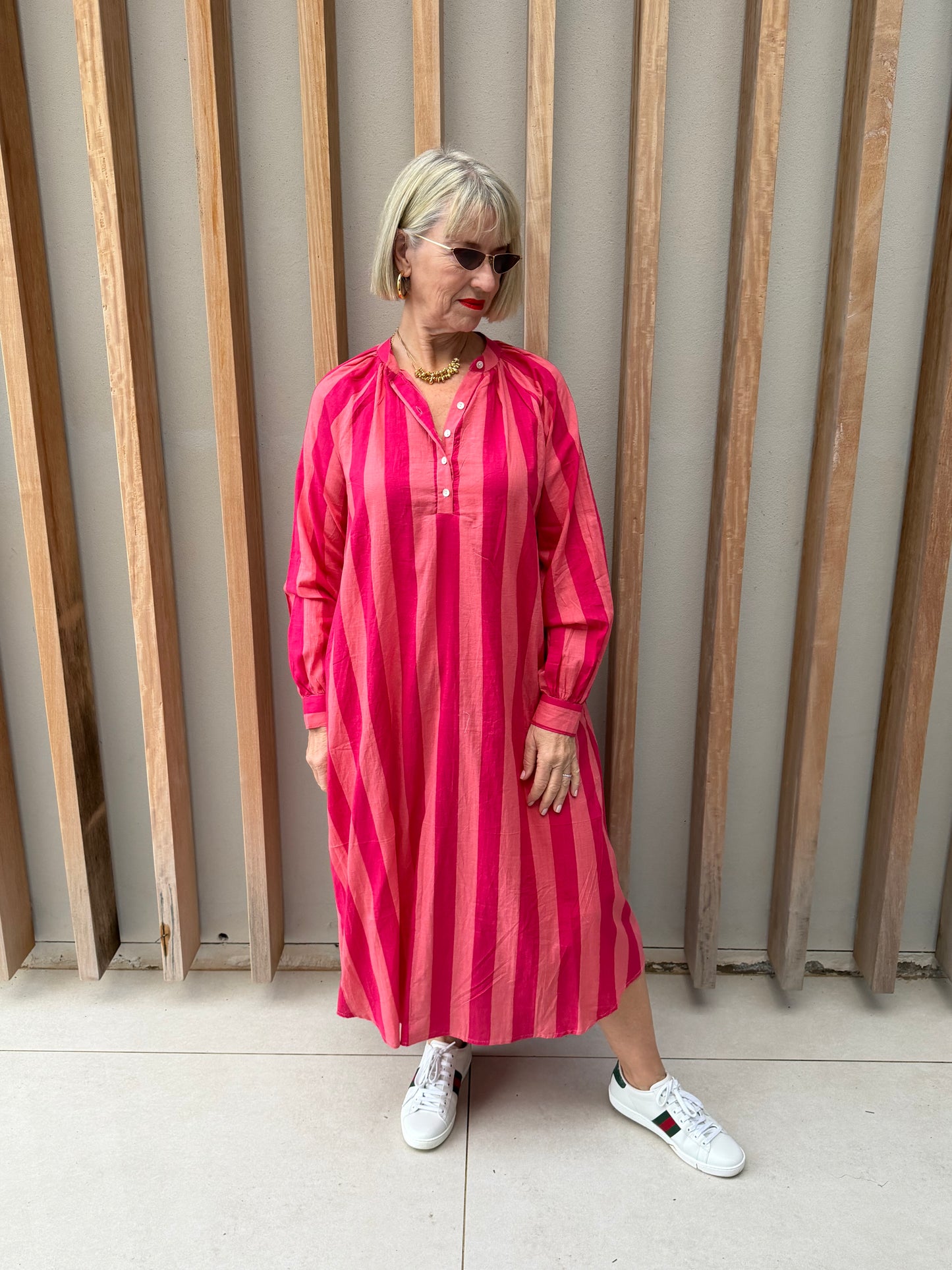 Red & peach striped Kurta dress