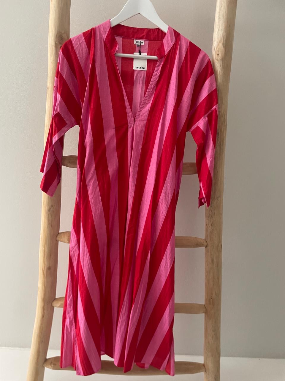 Red pink stripe dress