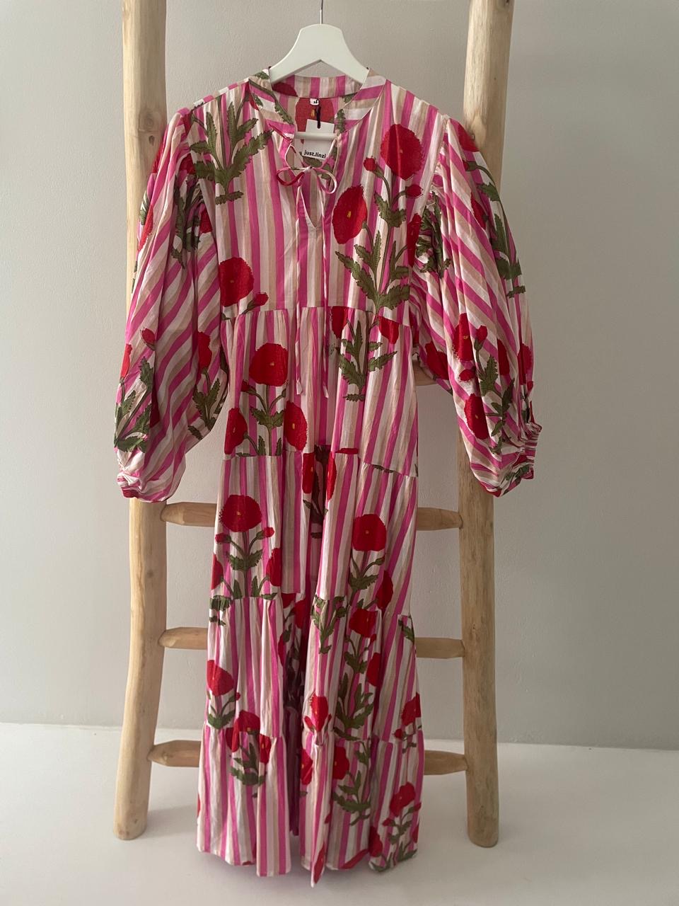 Red pink stripe floral dress