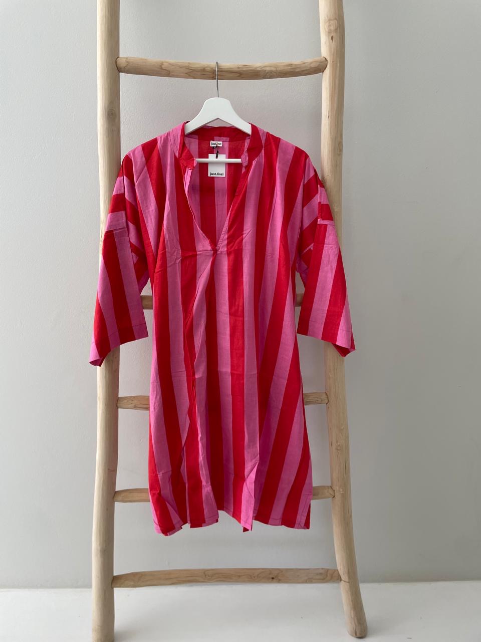 Red & pink stripe short dress