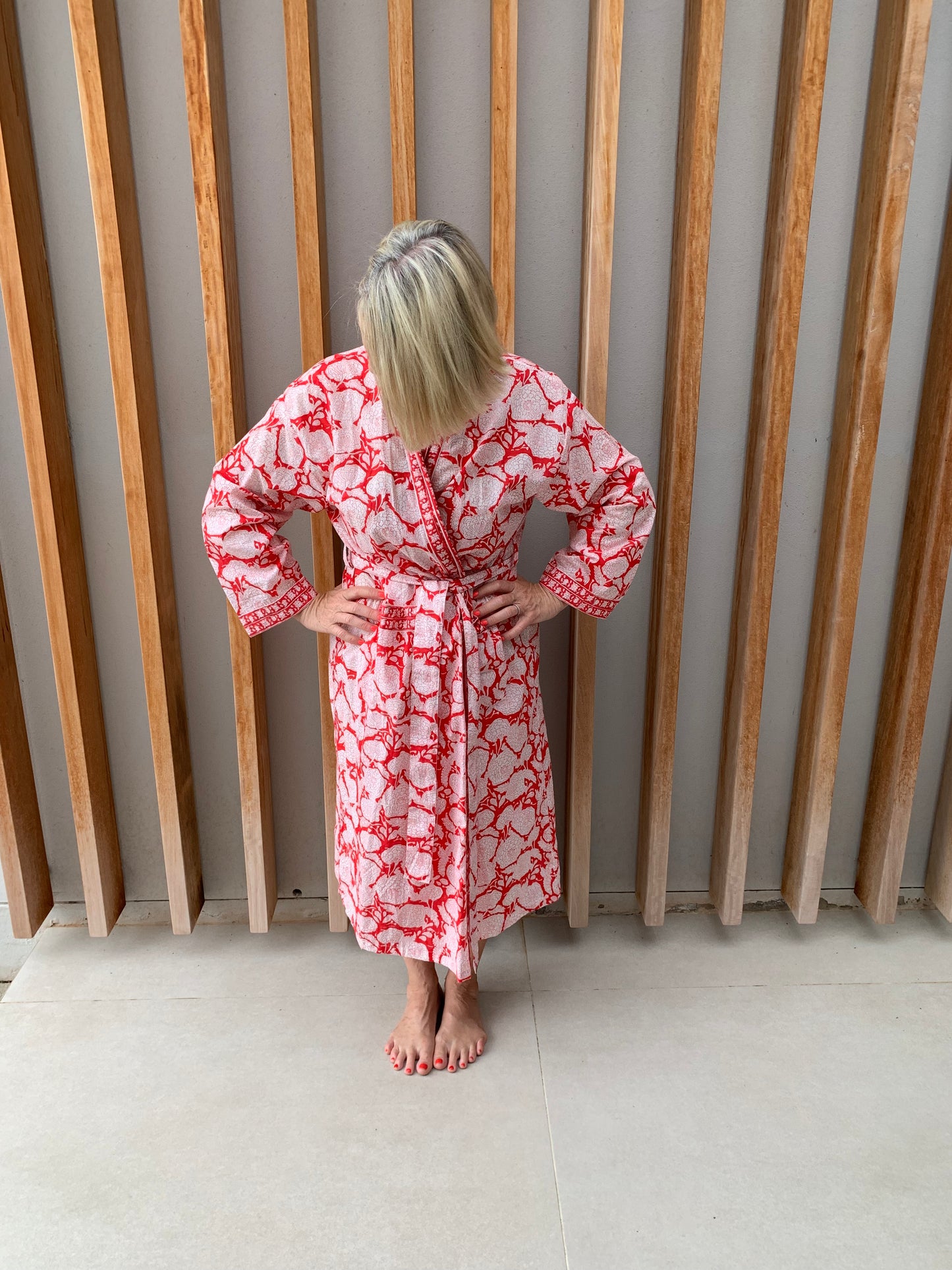 Red & white floral Kimono