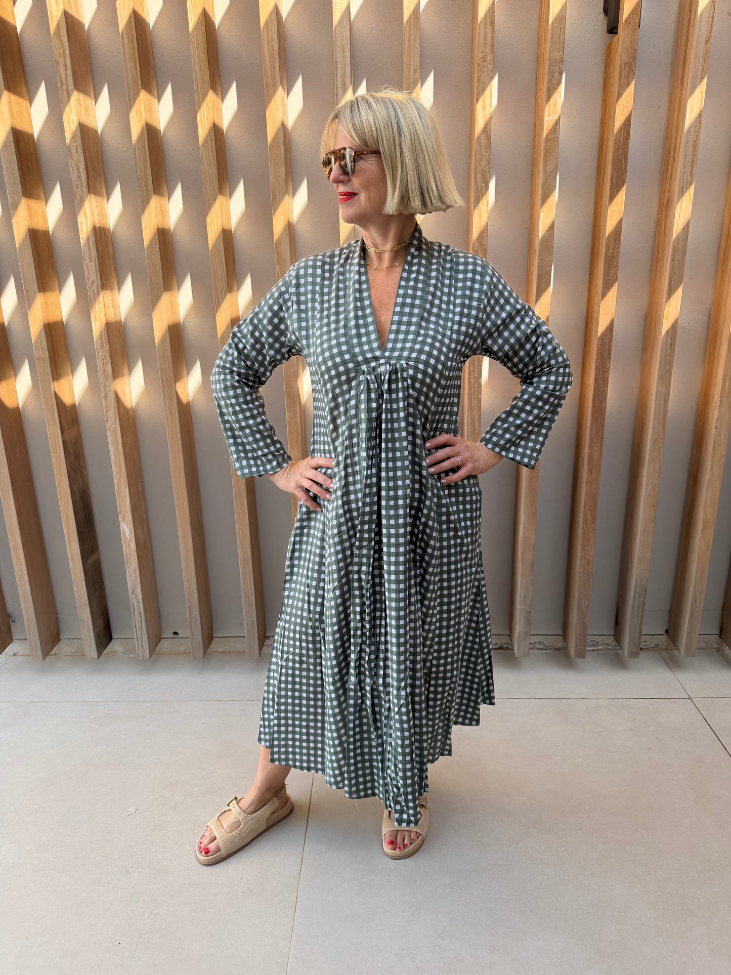 Sage green checked dress