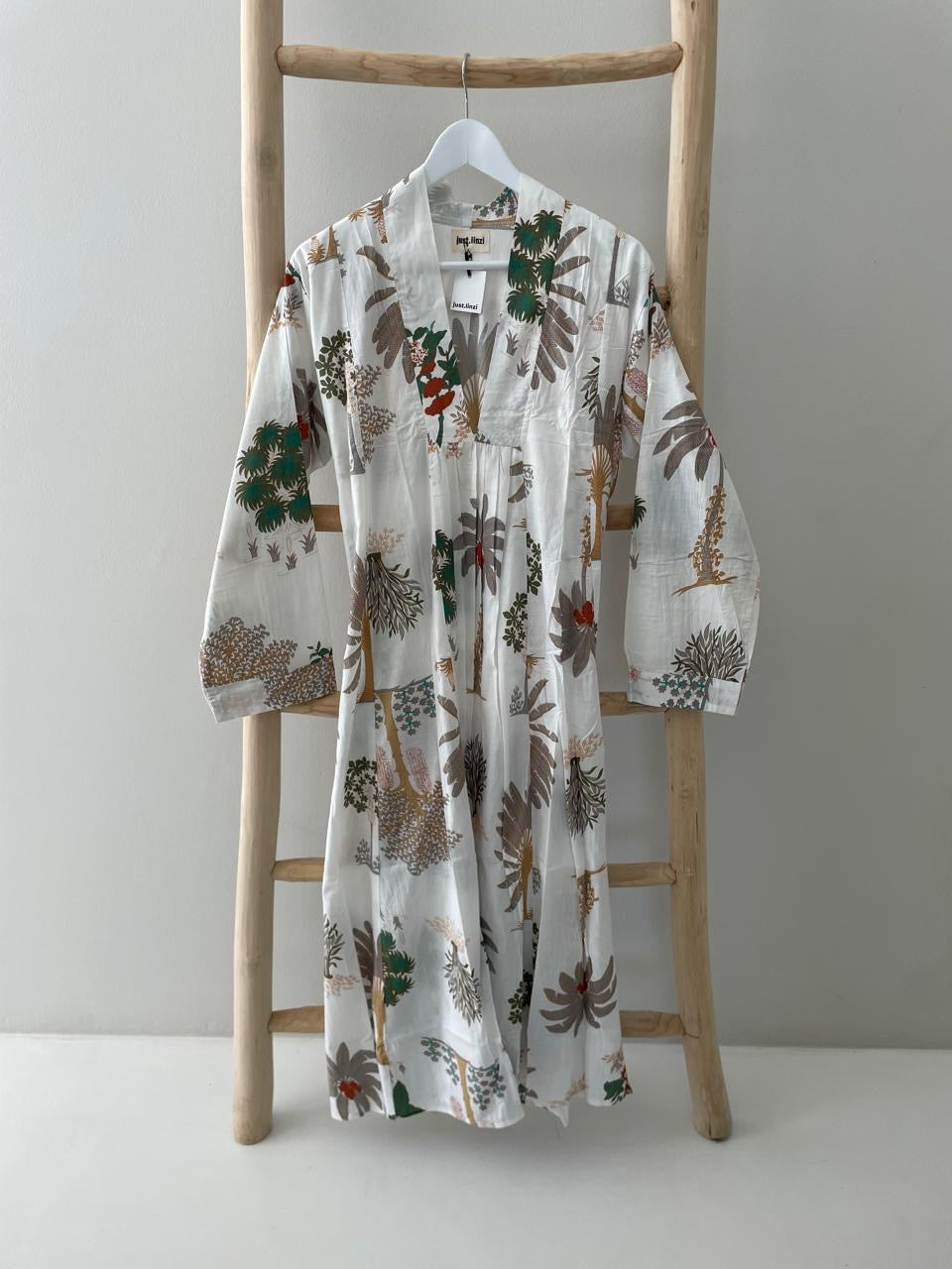 White & beige floral palm dress