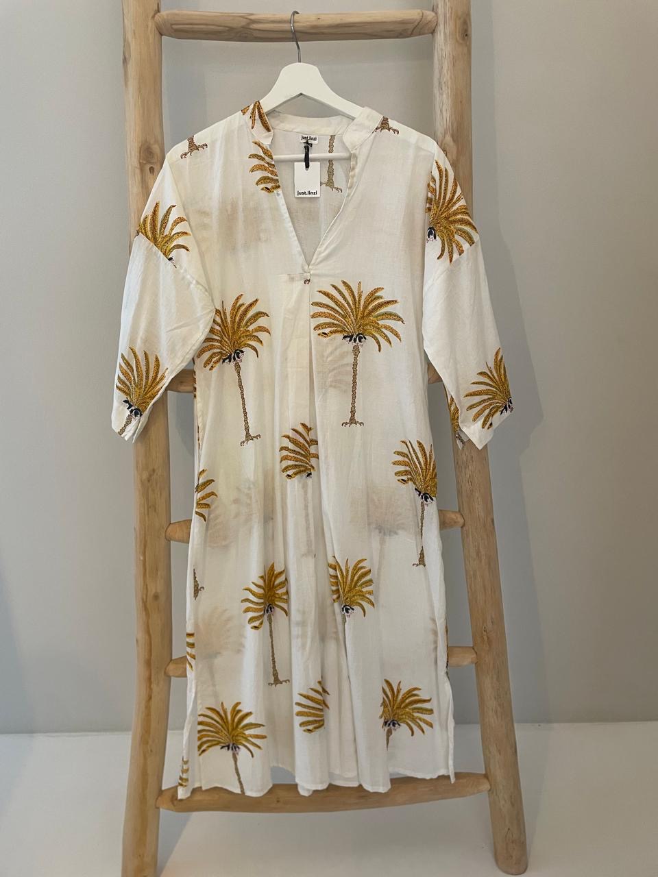 White & yellow palm dress