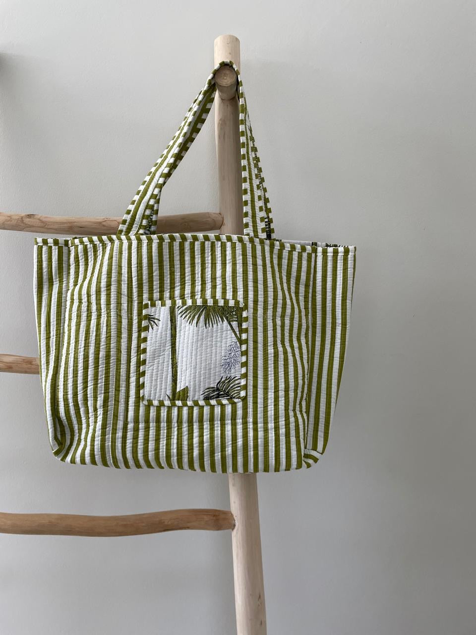Tote Bag: white green palm