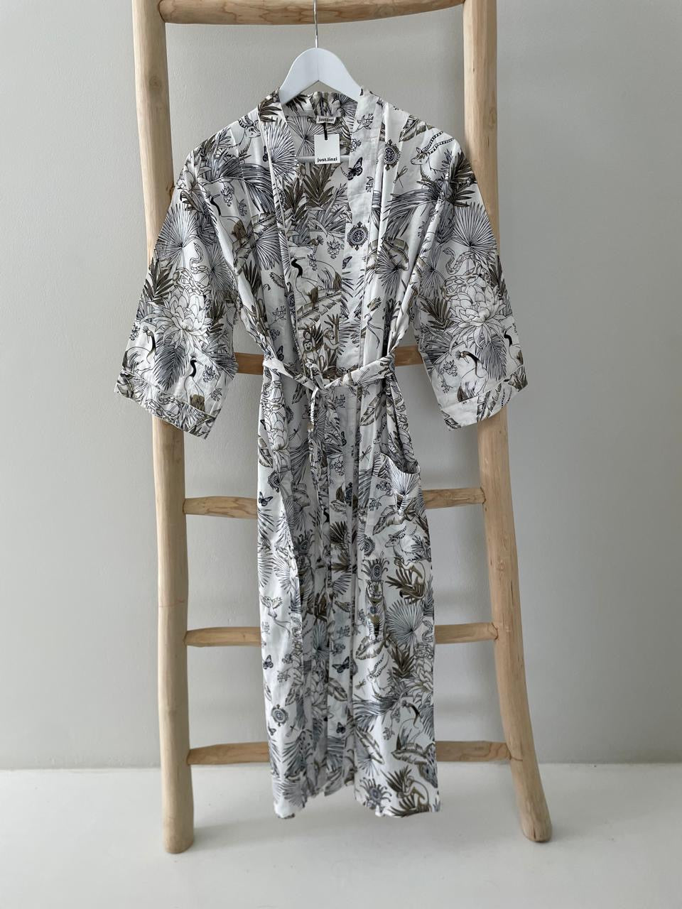 White & black animal palm Kimono