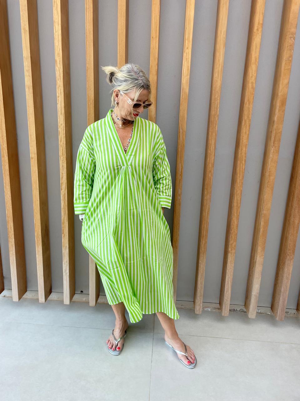 Lime green & white stripe dress