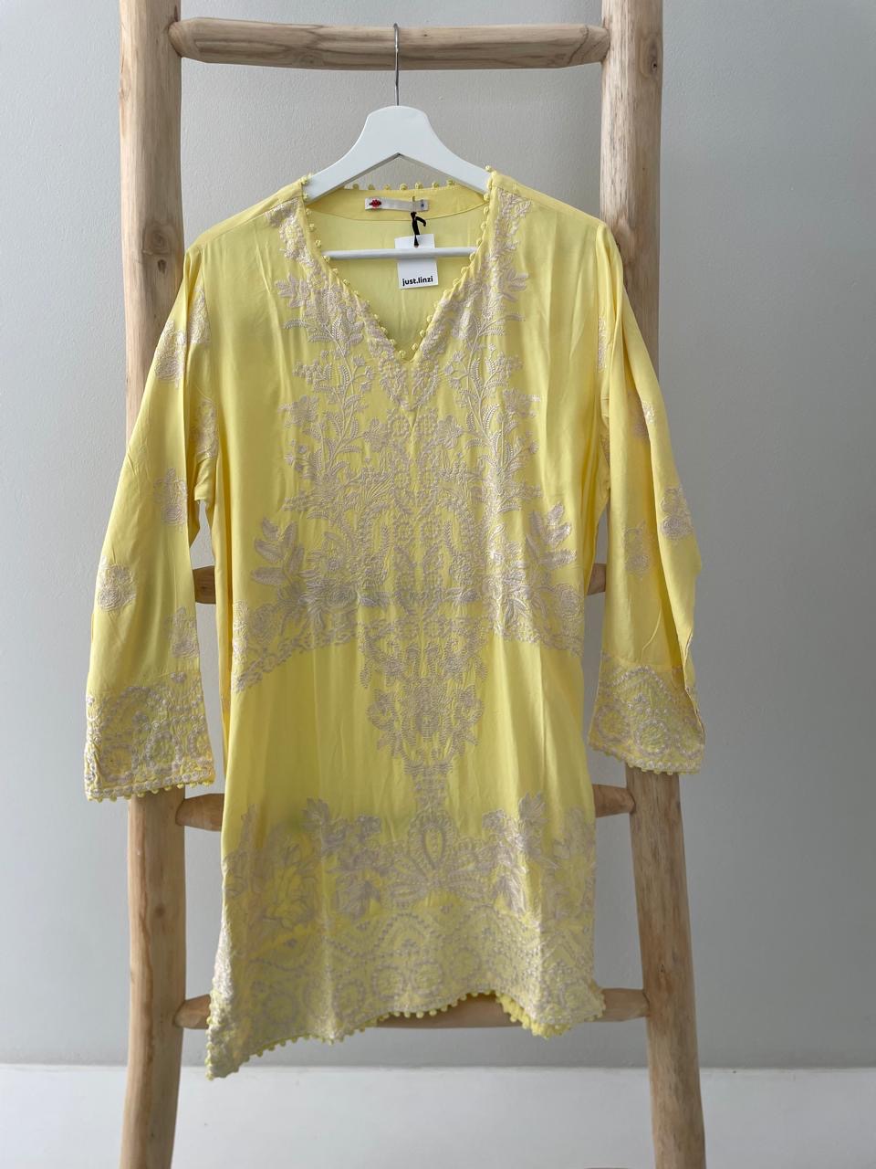 Yellow & white embroidered dress
