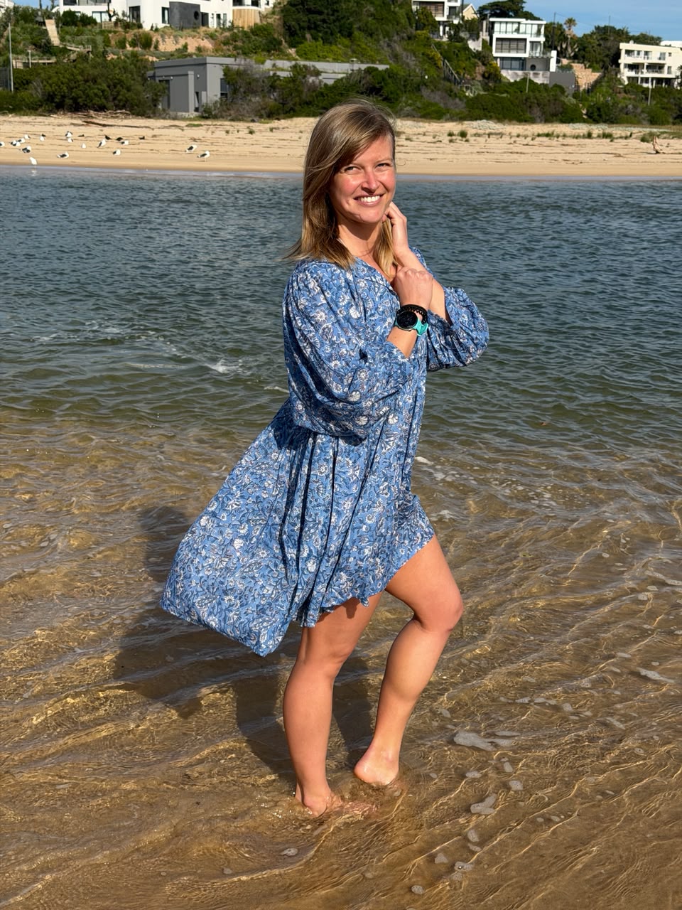 Blue floral short dress