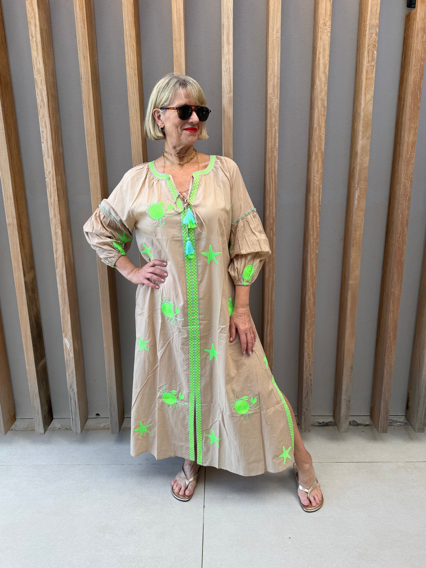 Beige embroidered dress