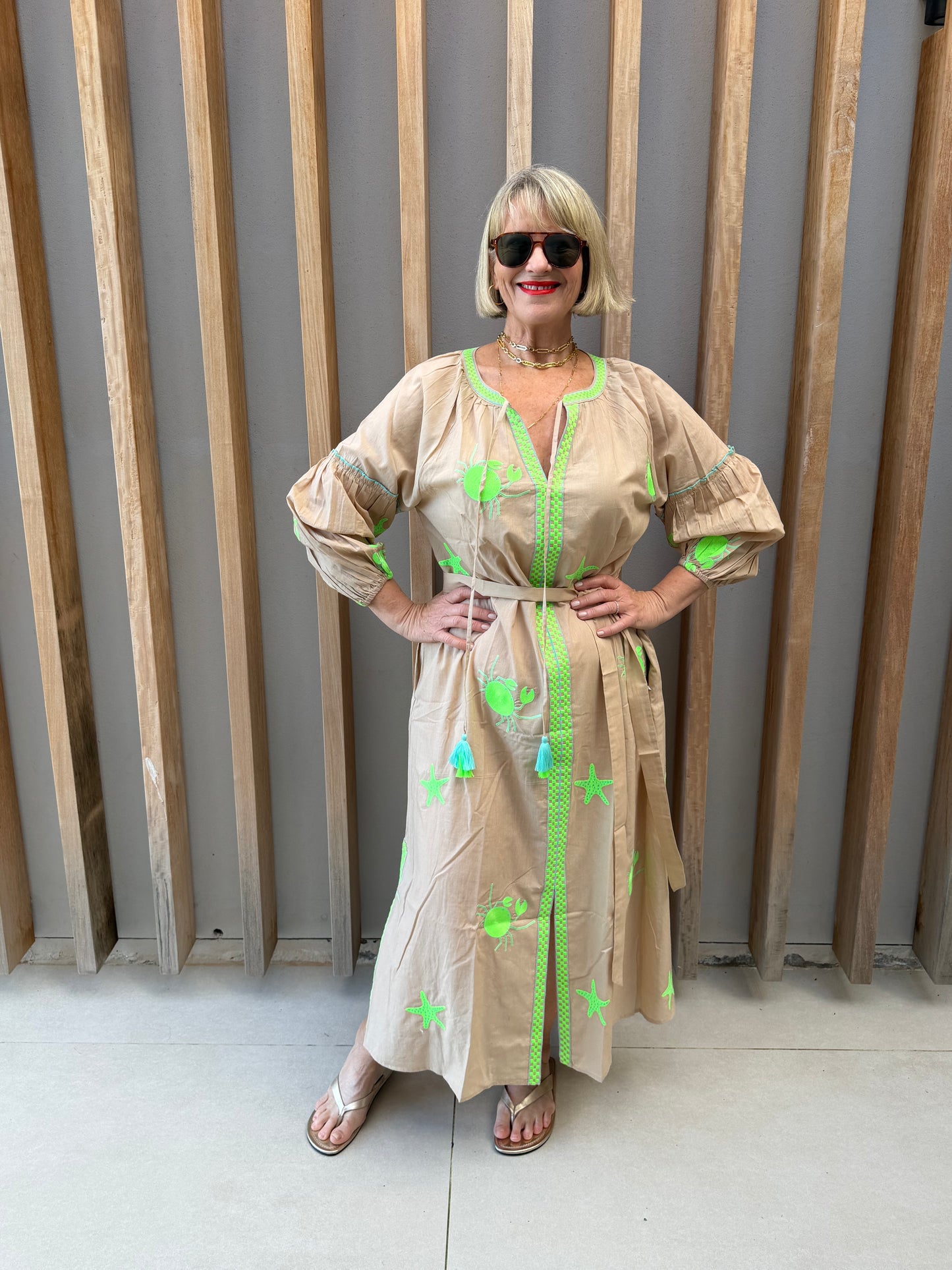 Beige embroidered dress