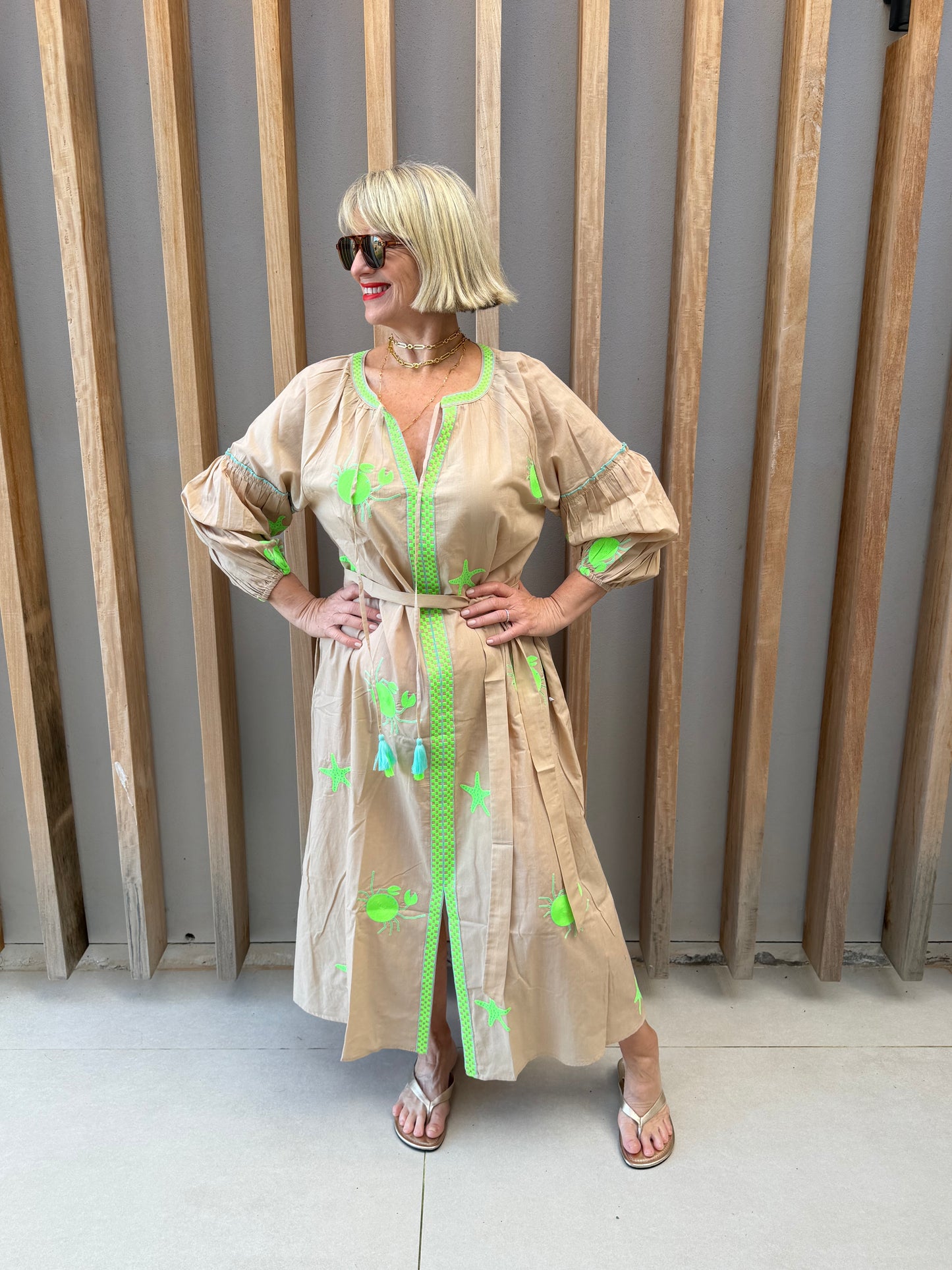Beige embroidered dress