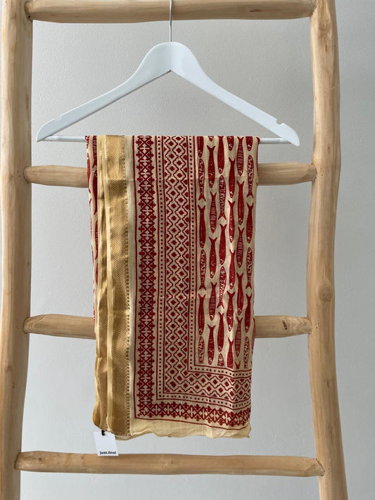 Beige & burgundy geometric Sarong
