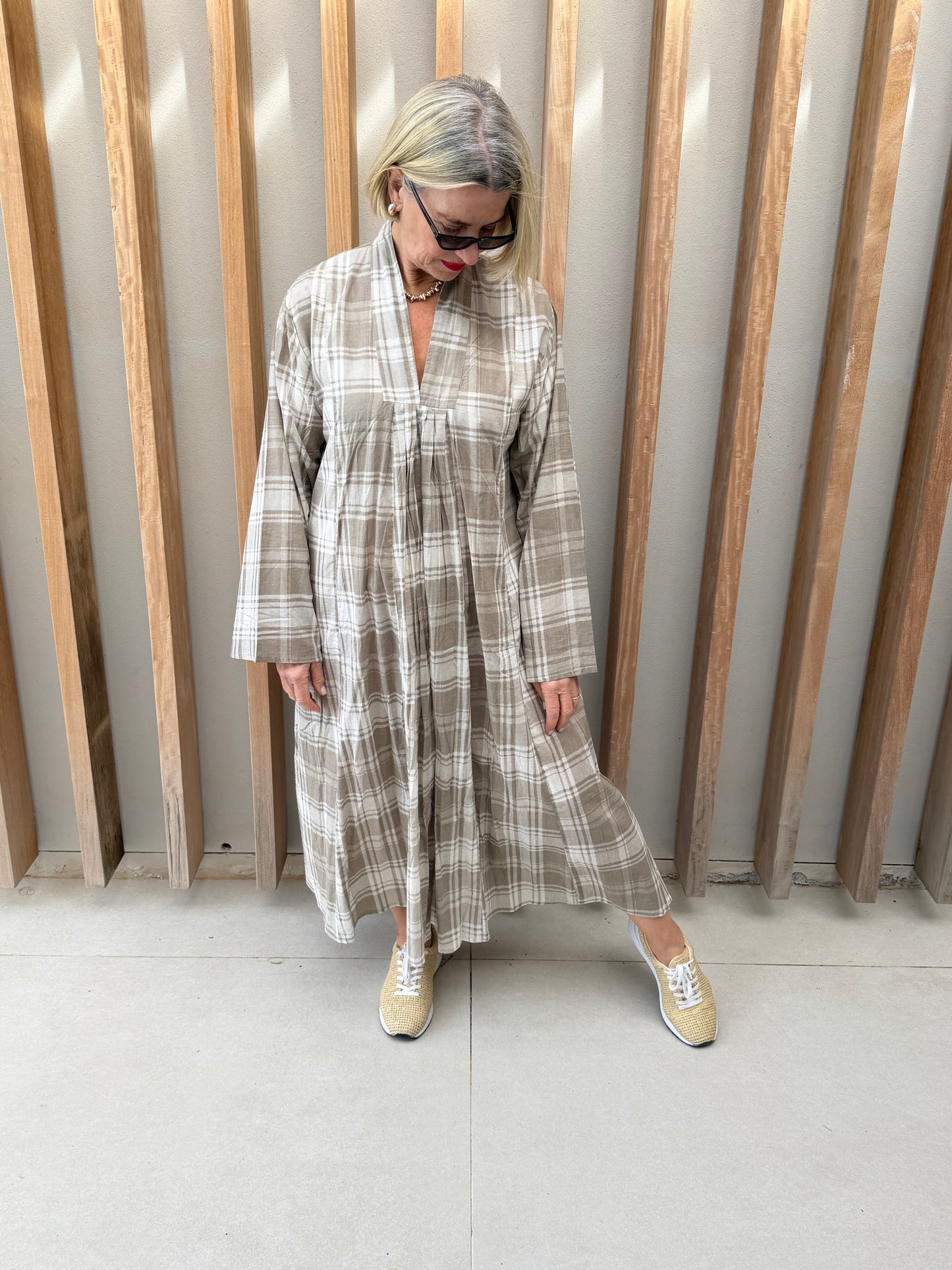 Beige checked dress