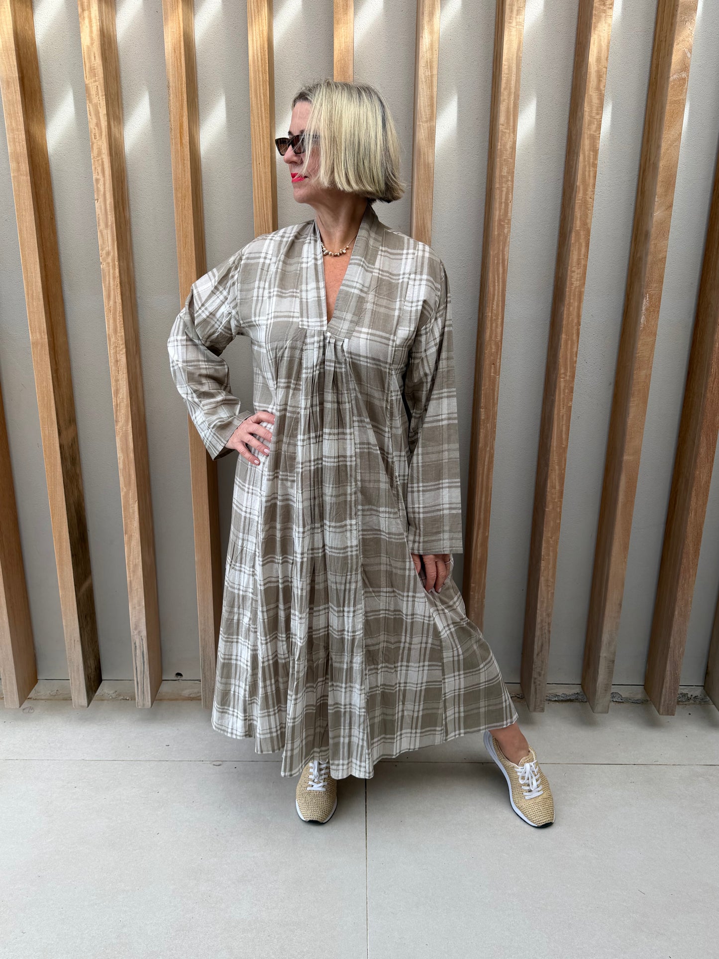 Beige checked dress