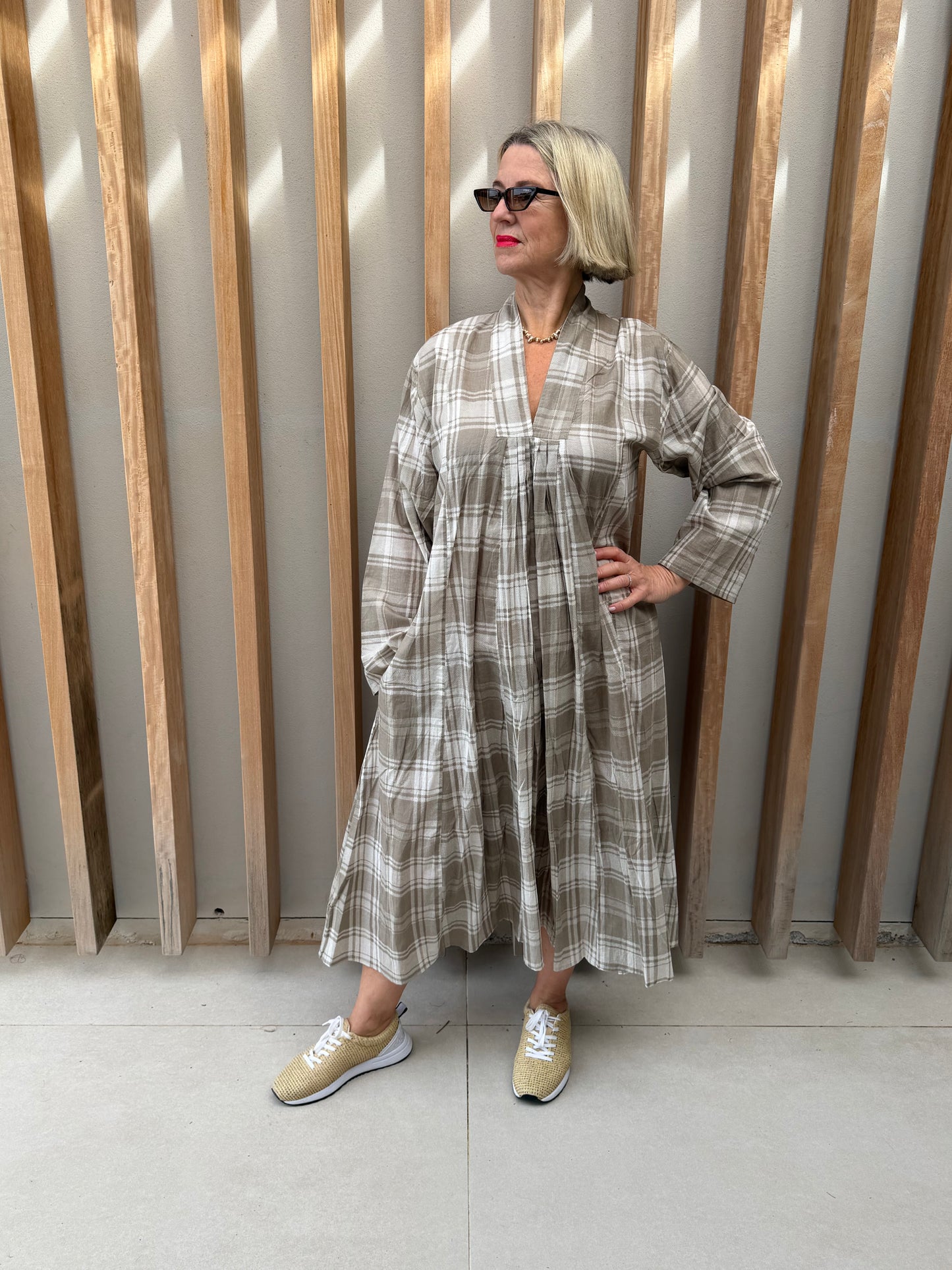 Beige checked dress