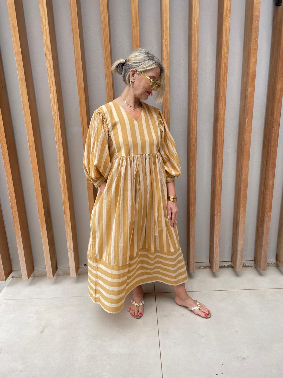 Beige & cream striped dress