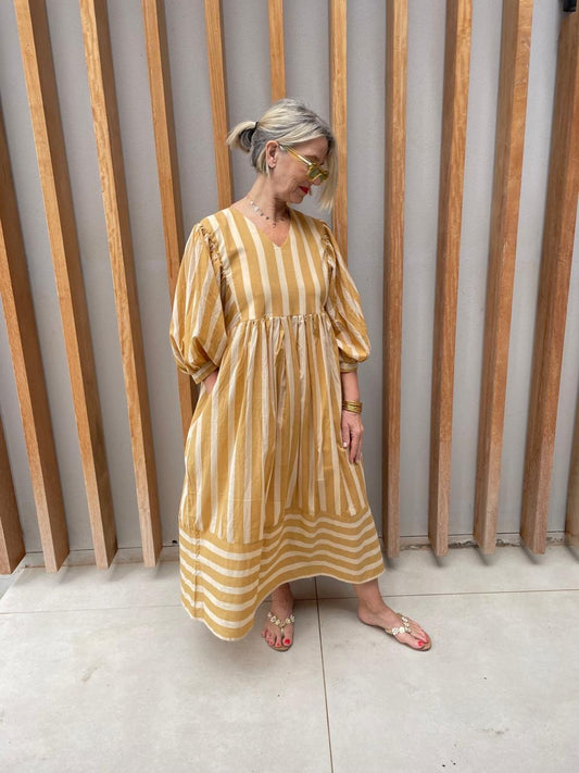 Beige & cream striped dress