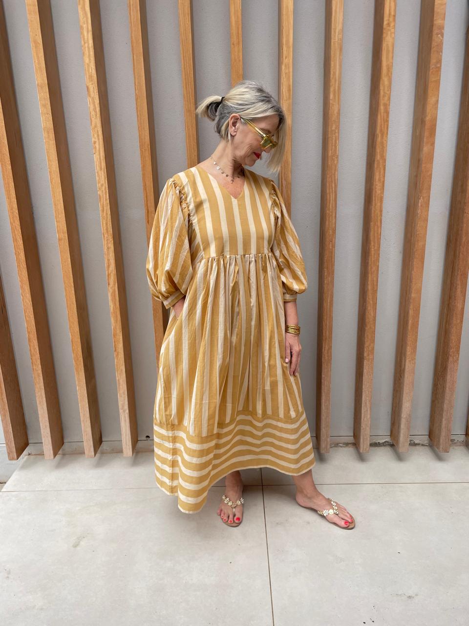 Beige & cream striped dress