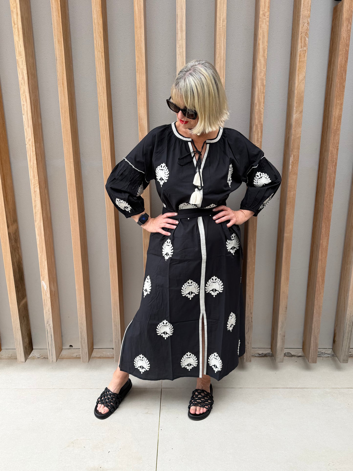 Black embroidered dress