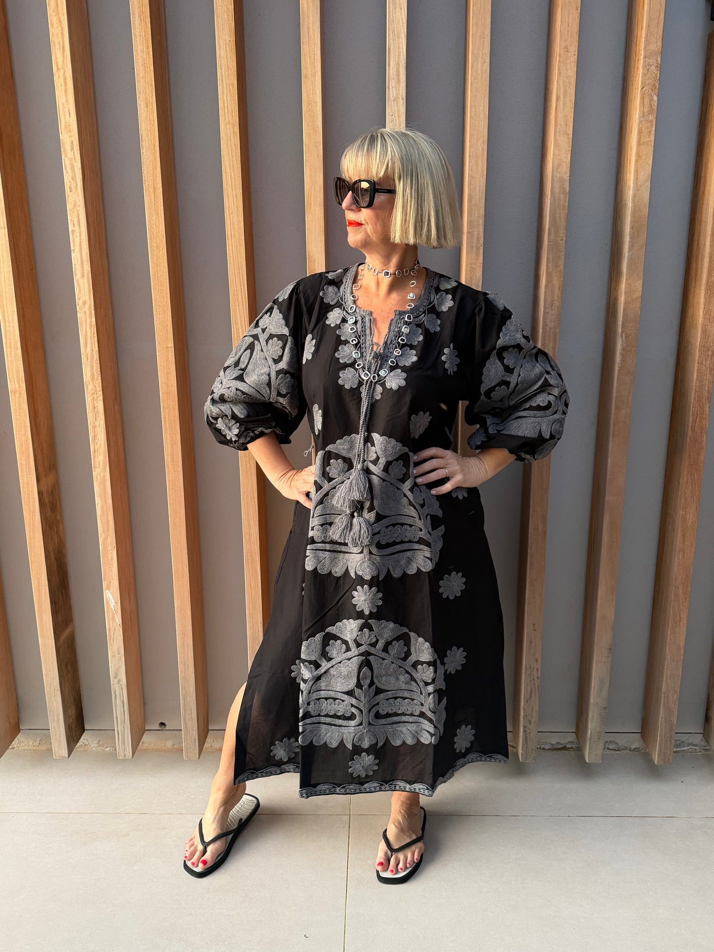 Black embroidered dress