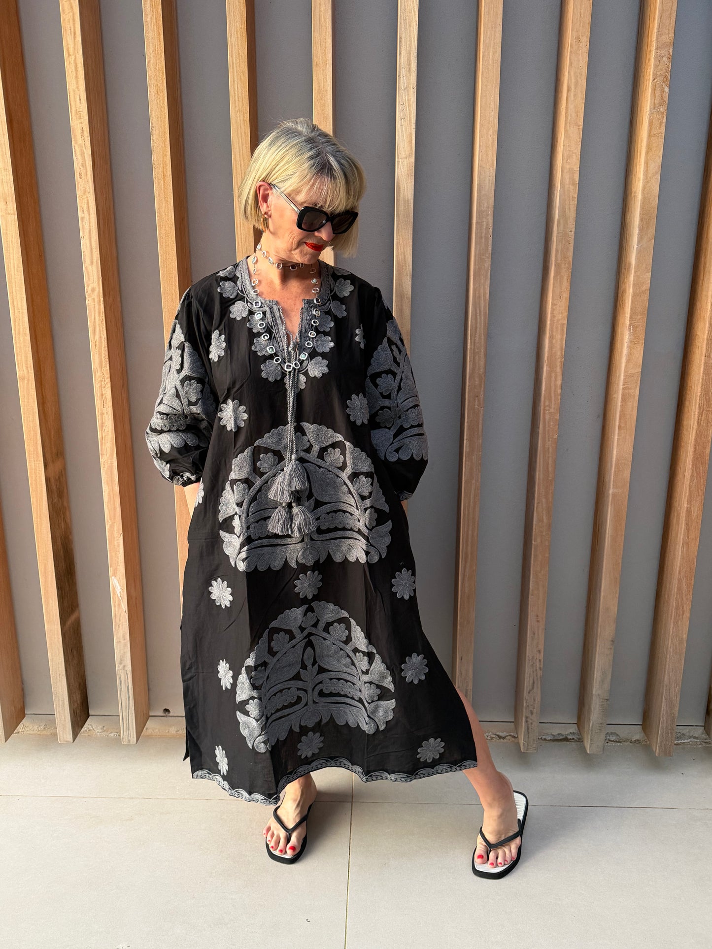 Black embroidered dress