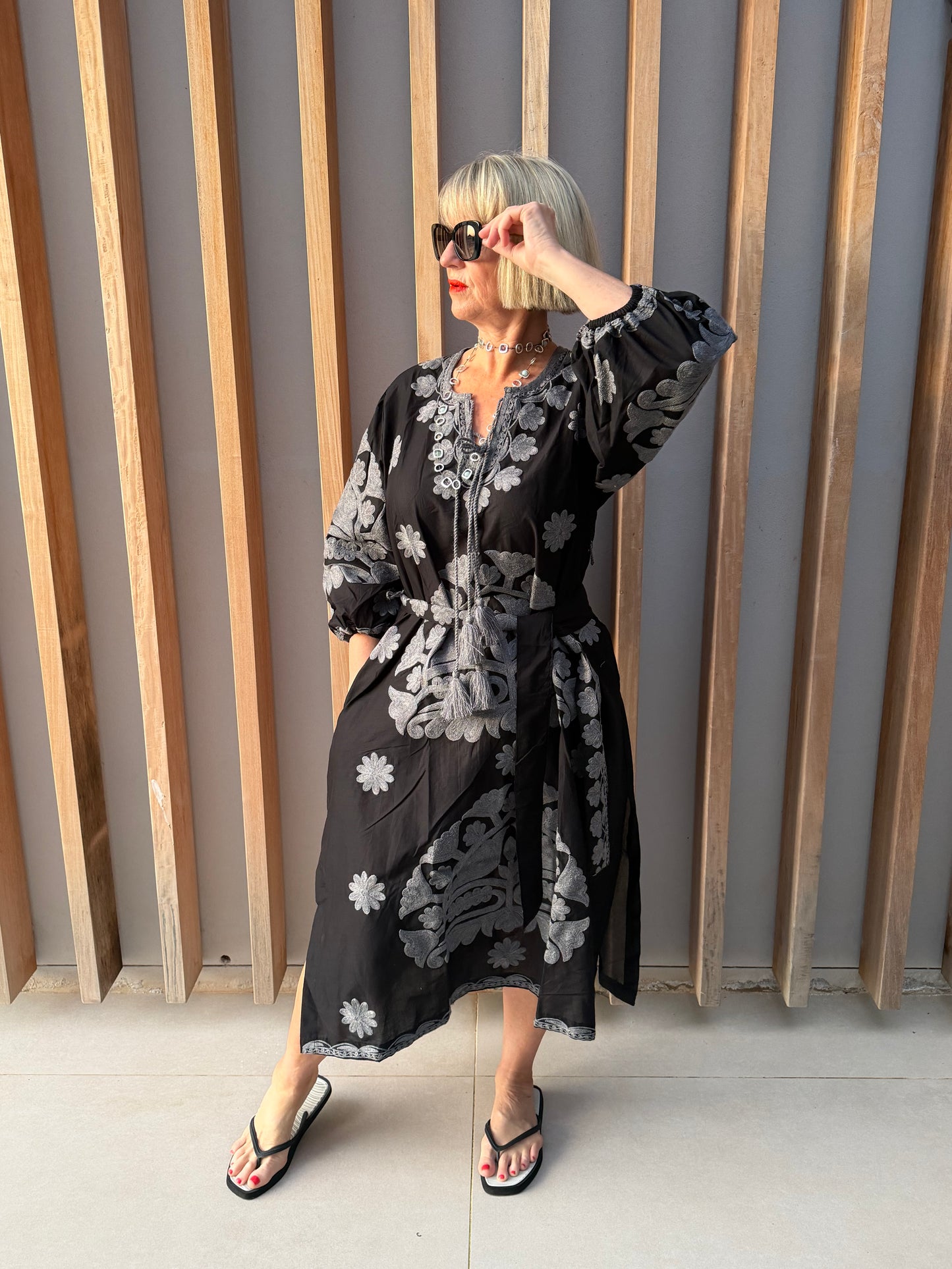 Black embroidered dress