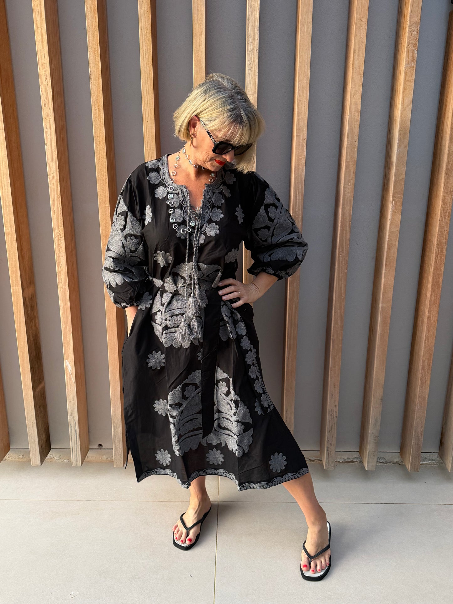 Black embroidered dress