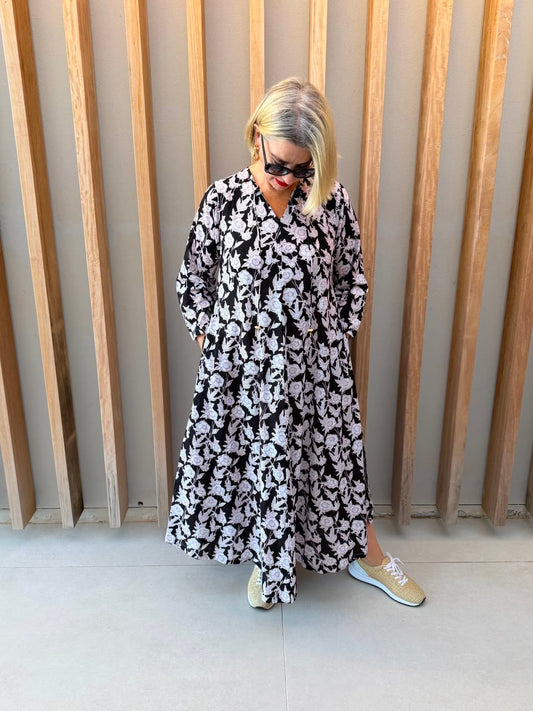 Black dress with floral pattern